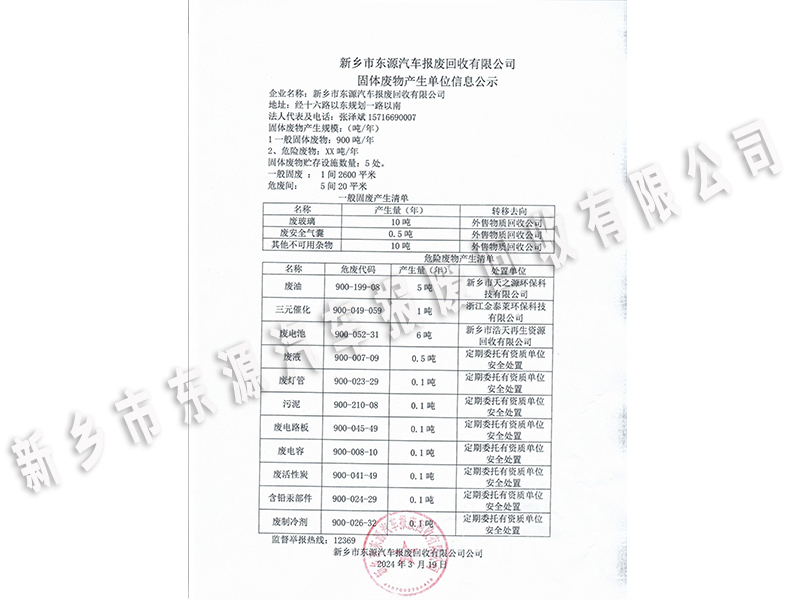 固体废物产生单位信息公示